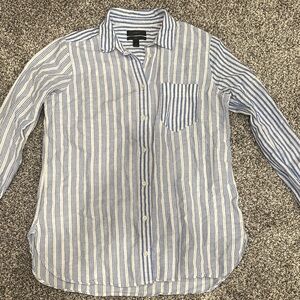 J. Crew Women’s Blue and White Striped Button-Down Shirt